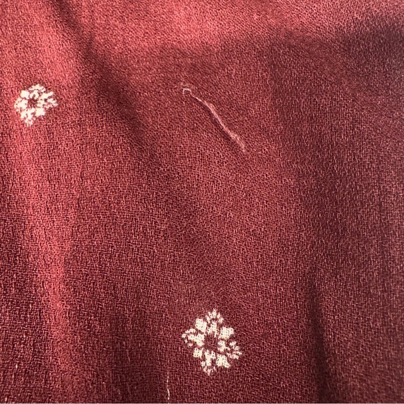 Lucky Brand Burgundy & White Peasant Top Split Neck Blouse L/S Lightweight  M - Picture 13 of 16